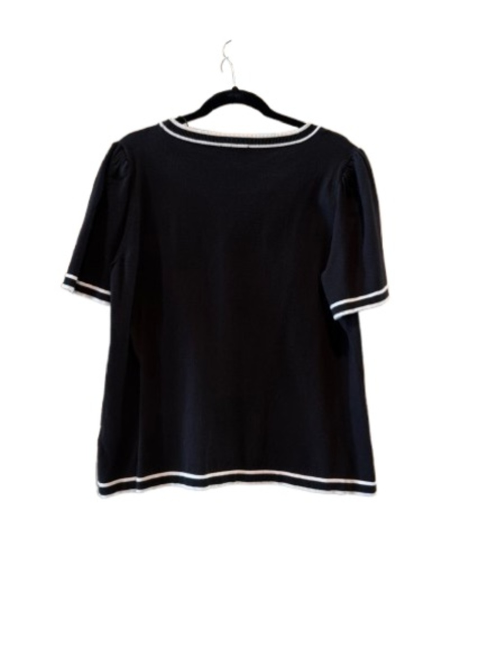 CeCe Black Short-Sleeve Knit Top with White Trim and Bow Accent - Picture 3 of 4